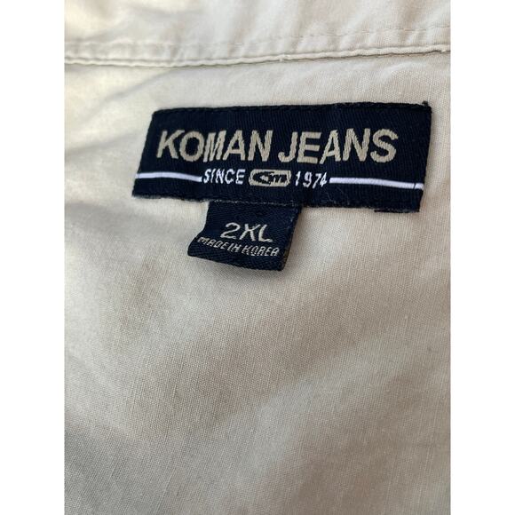 Vintage Koman Jeans Camp Shirt 2XL Tan Patchwork Grandpacore Fat Albert Retro - Picture 4 of 5